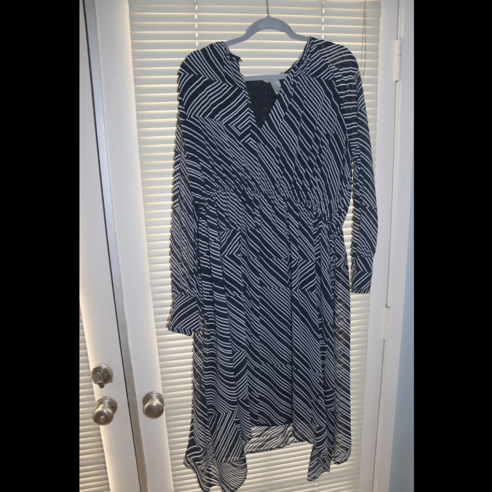 H&M Navy Striped Scalloped Dress 12
